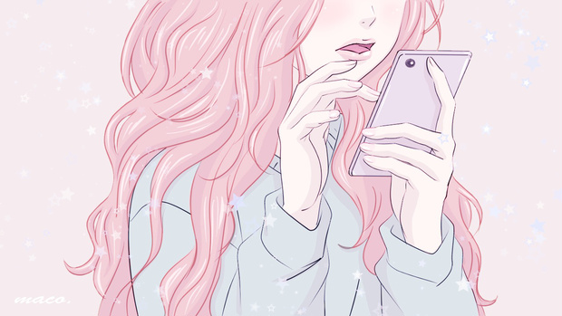 彼女とスマホ（ピンク）