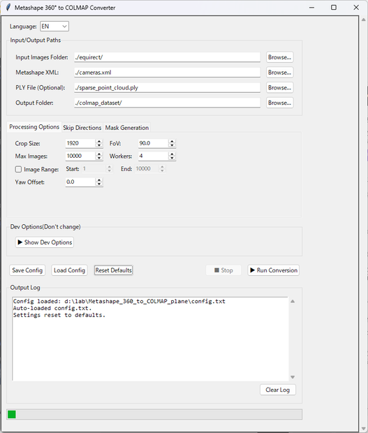Metashape 360° to COLMAP Converter ( GUI, Windows binary edition )
