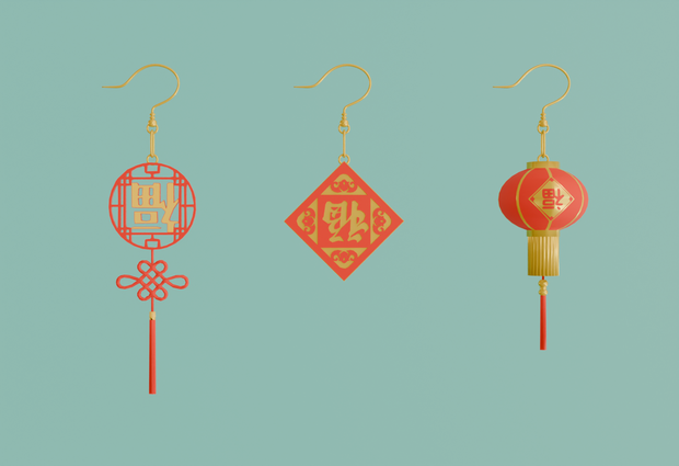 【Blender】春節のピアスセット Chinese New Year earrings set【VRChat】