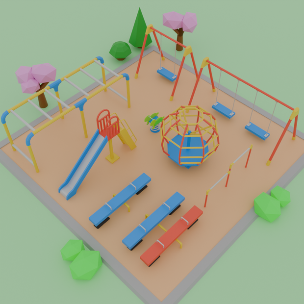 【Blender】ローポリゴンの日本の公園の遊具セット【VRChat】