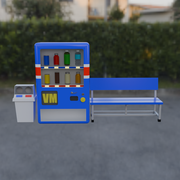 【Blender】ローポリ自動販売機セット Low Poly vending machine set