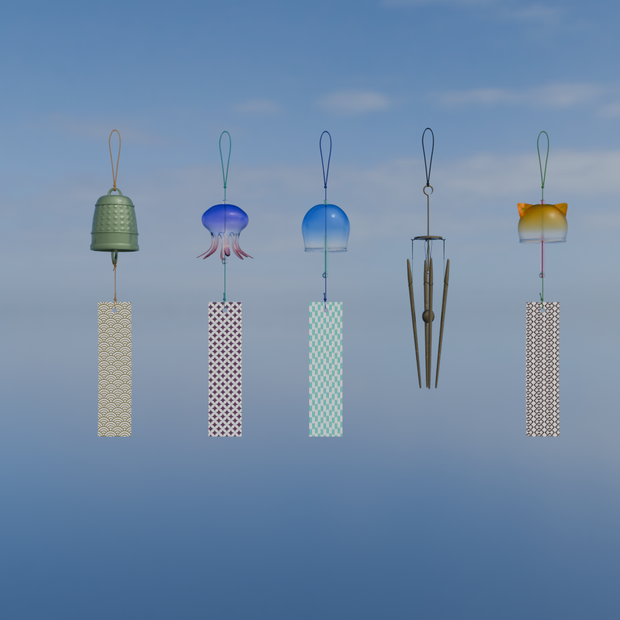 【Blender】 風鈴5パターン 5 patterns of wind chimes