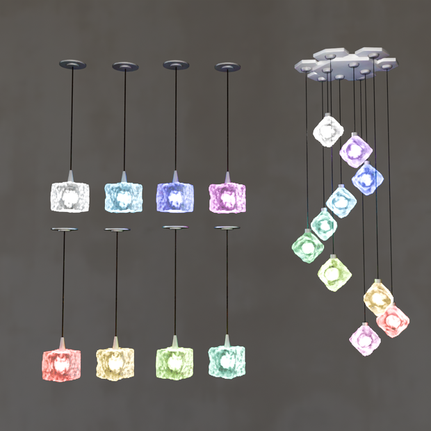 【Blender】 アイスキューブ照明2種(スパイラルシャンデリア・ペンダント) Two types of ice cube lighting