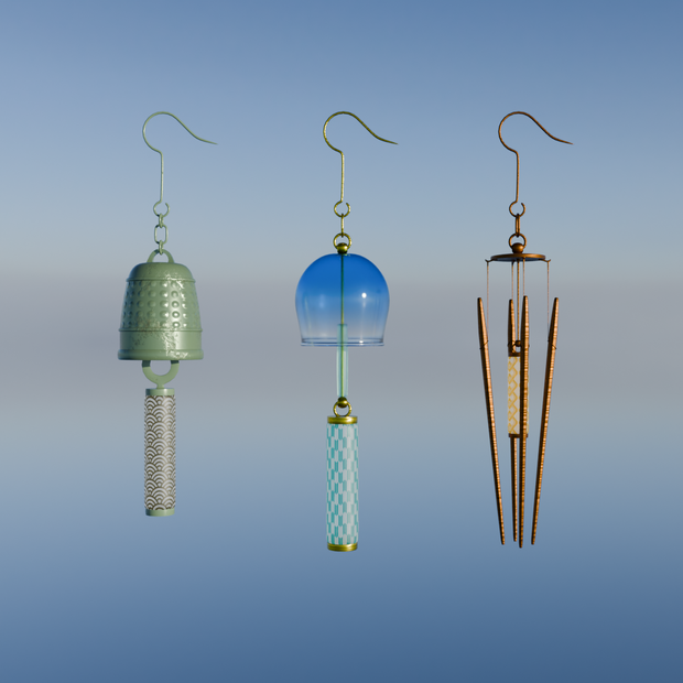 【Blender】風鈴のイヤリング 3種 Wind chime earrings