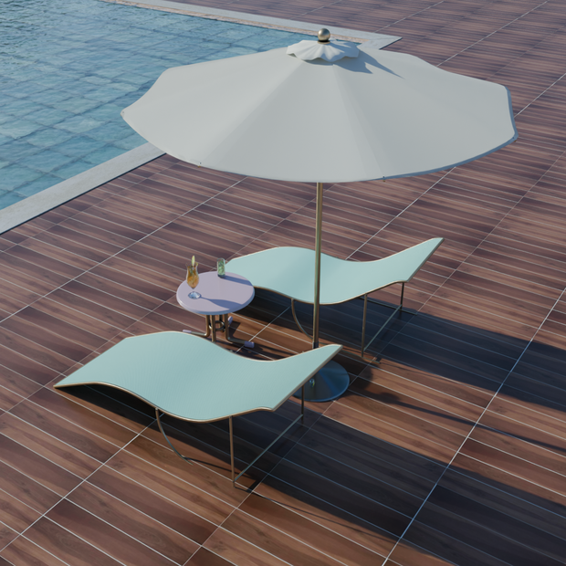 【Blender】 プールサイドのパラソル・デッキチェア・テーブルセット Poolside parasol, chair and table set