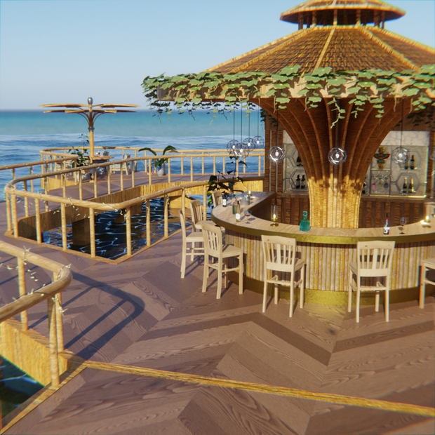 【Blender】 海に浮かぶバー - Floating Ocean Bar