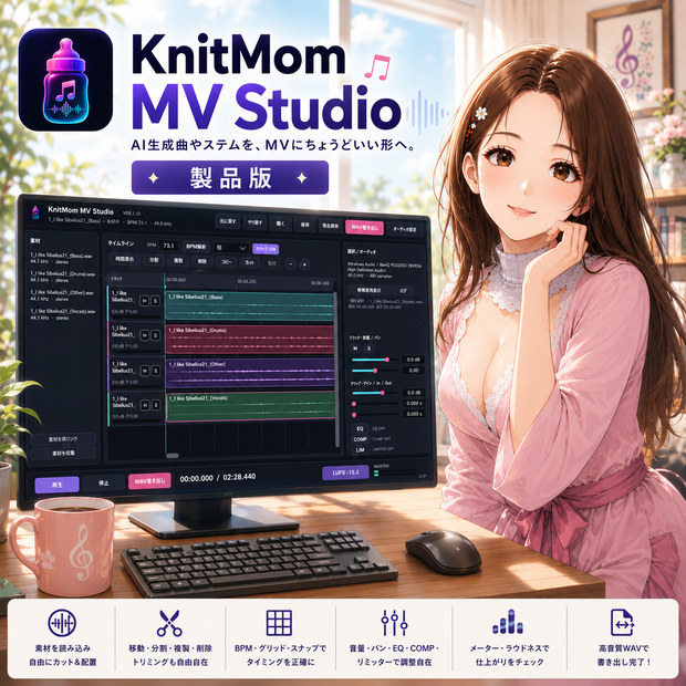【WIN】KnitMom MV Studio ミニDAW 音楽制作アプリKMMV