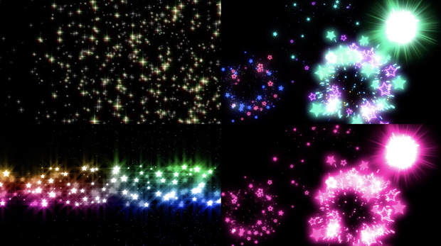 キラキラ星パーティクル 動画素材4点セット【星屑・花火風エフェクト／加算合成対応】FullHD MP4
