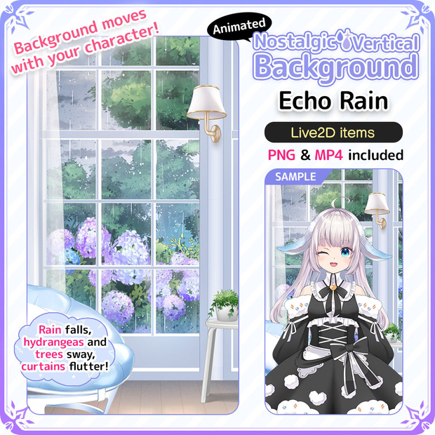 Animated Nostalgic Vertical Background – Echo Rain 【Live2D Background】