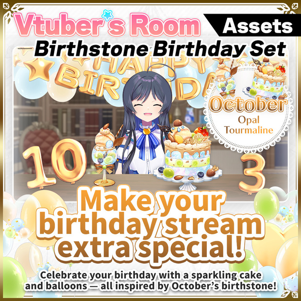 October Birthday Asset Pack – Sapphire-Inspired Cake & Decorations