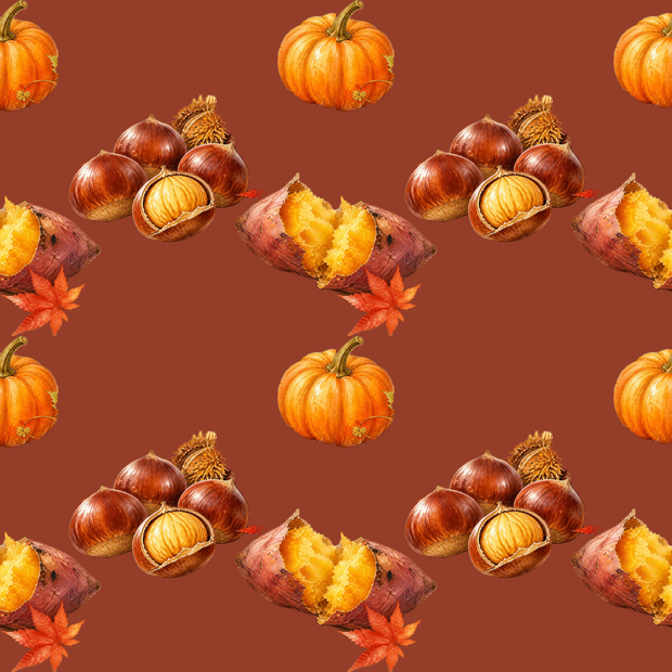 秋が旬の食べ物の背景素材　digital paper seamless pattern