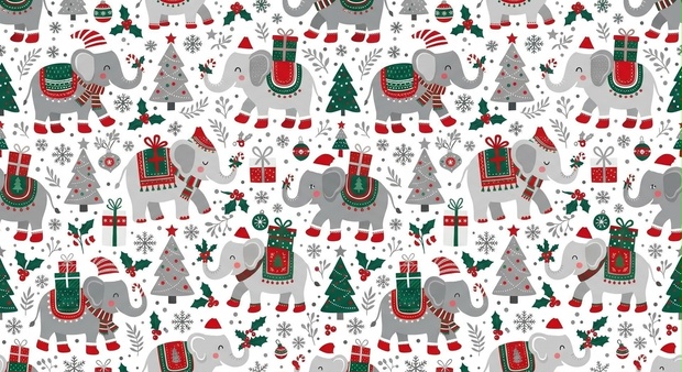 デジタルペーパー（サンタ象さんのクリスマス柄生地）