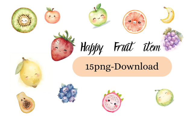 Happy & Kawaii 水彩フルーツキャラ 15 PNGセット 🍑✨
