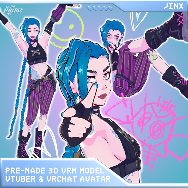 Jinx Pre-made 3D VRM Model | VTuber & VRChat Avatar【3Dモデル】
