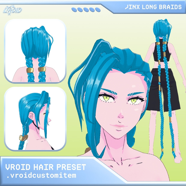 【VRoid】Hair Preset | Jinx Long Twin Braids | 三つ編みヘアプリセット