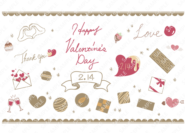 バレンタイン イメージの手描きアイコンセット