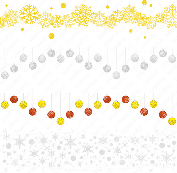 雪の結晶とクリスマスボールのオーナメント　イラスト【PNG透過/ベクター】