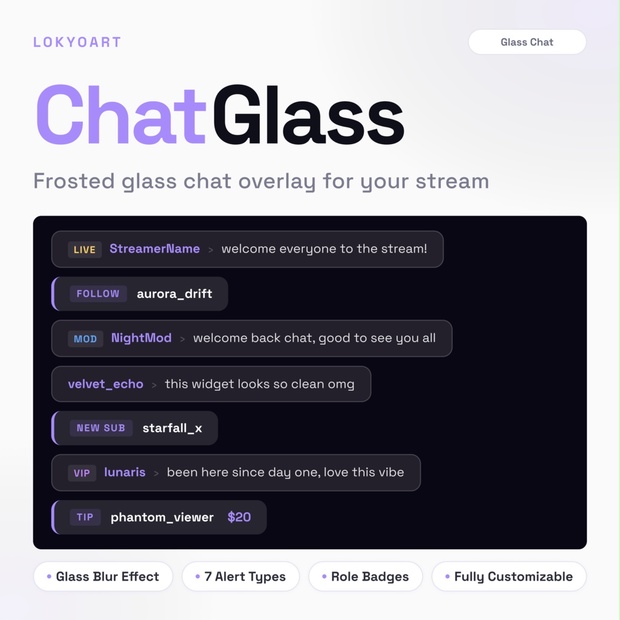 Glass Chat Overlay for StreamElements | Twitch OBS Widget (Glass Blur ...