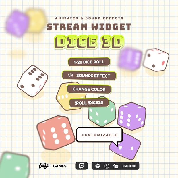 Dice 3D Roller for Twitch Chat – StreamElements Dice Overlay (1–20 Dice)