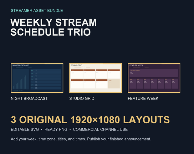 Weekly Stream Schedule Layout Trio｜VTuber・配信者向け週間スケジュールテンプレート