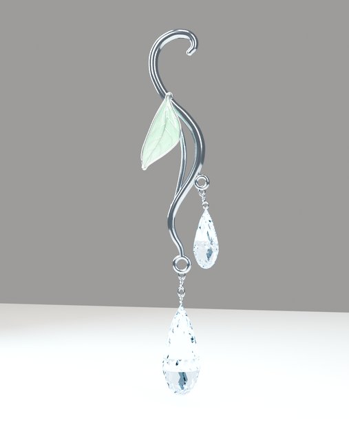 【VRChat向け】Lunaria Dew Earrings｜淡いミントの葉と二粒の雫・PhysBone対応