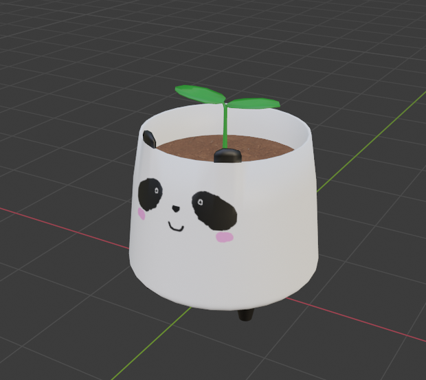 パンダの鉢植えと双葉（FBX）