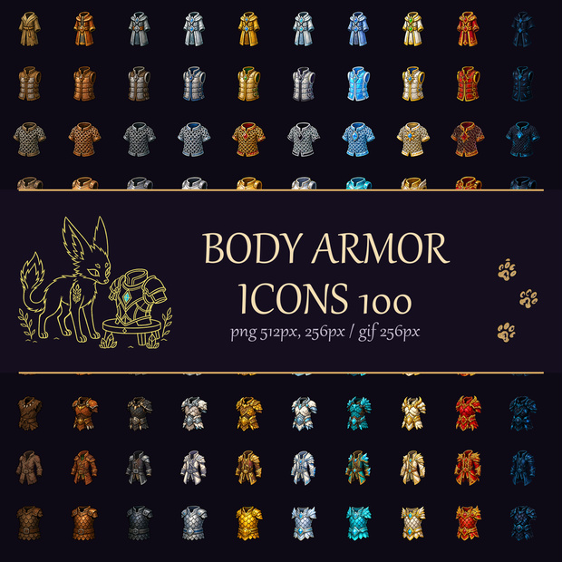 ファンタジー胴体防具アイコン100種｜ゲーム制作向け