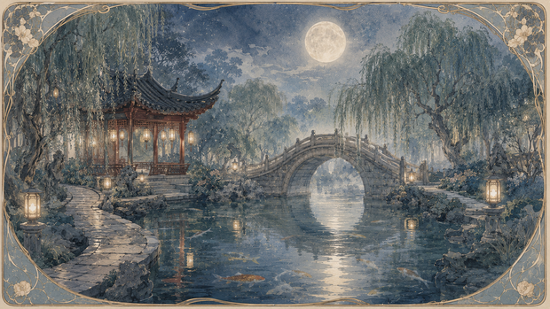 月明かりの中国庭園｜二胡BGM画像素材集（12枚）