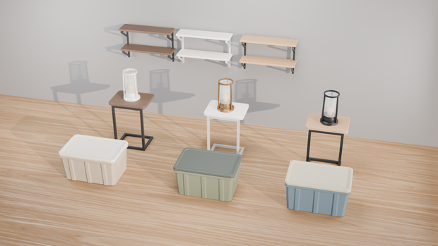 【3Dモデル / 4点・全12カラー】Room Essentials Vol.1｜家具・収納・照明セット｜Unity・VRChat / GLB収録