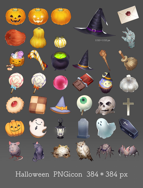 ハロウィンをモチーフにしたゲームなどに使えるアイコン素材