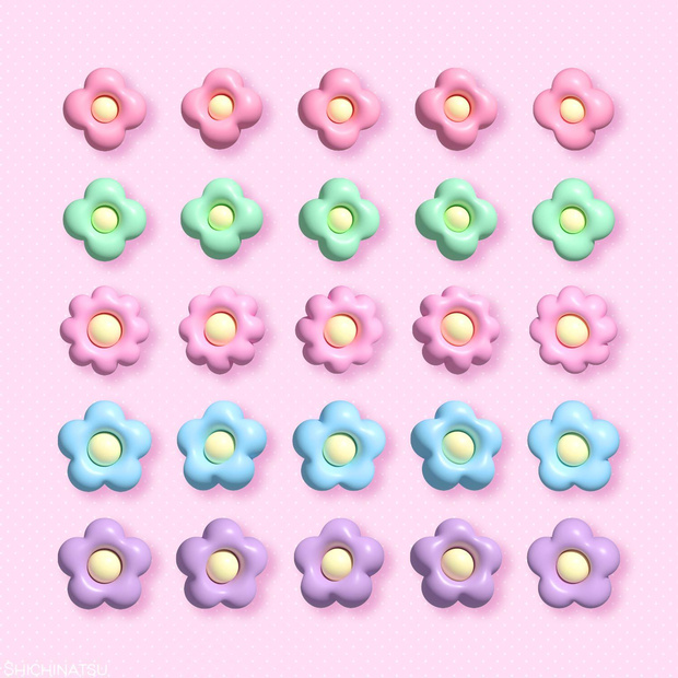 【無料素材】3Dレトロ花セット🌼【PNG素材】