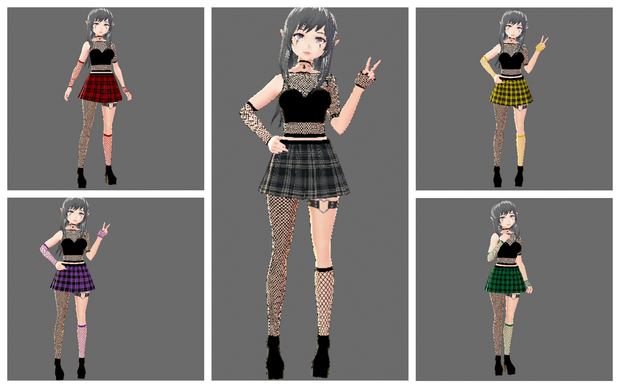 Fishnet Crop Top Plaid Skirt Pack