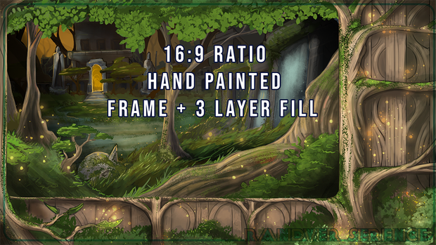 Ancient Forest | Streaming Overlay | Multi-layer | Hand Painted |16:9 Ratio