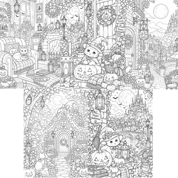 ハロウィンぬりえ 5枚セット ｜Halloween Coloring Pages｜A4 PDF 5枚