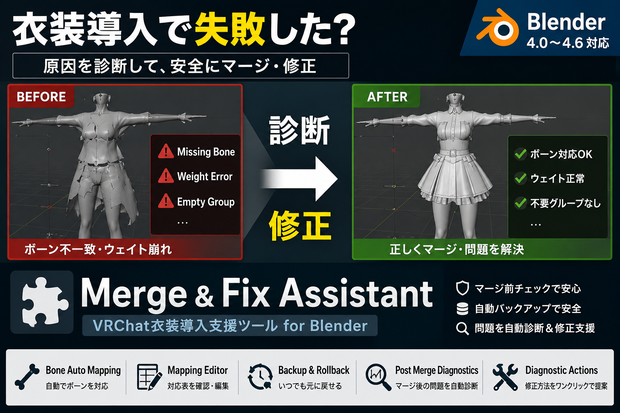Merge & Fix Assistant  VRChat衣装導入支援ツール for Blender