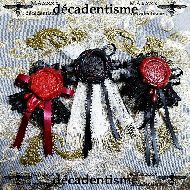 蝋封×RibbonLaceのヘアクリップピンブローチ(大) - decadentisme