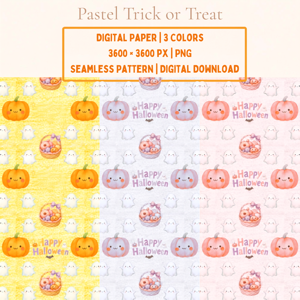 おばけとかぼちゃのパステルハロウィン｜デジタルペーパー3色セット