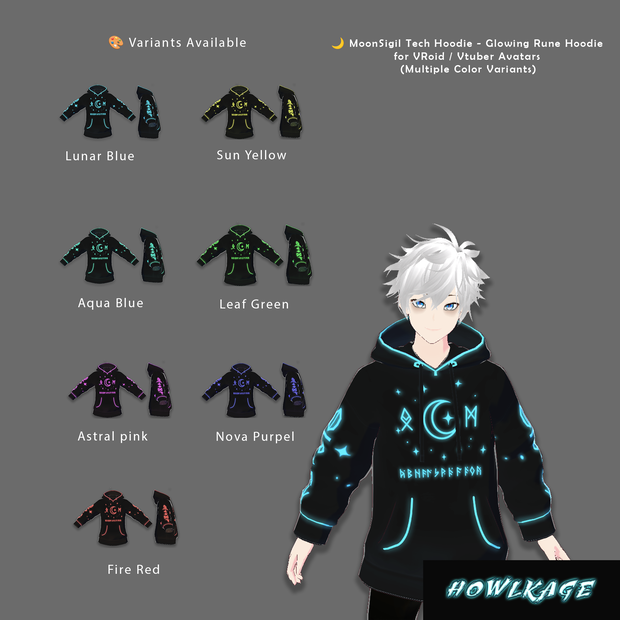 FREE VRoid Hoodie – MoonSigil Glowing Rune Techwear (VTuber Outfit Download)
