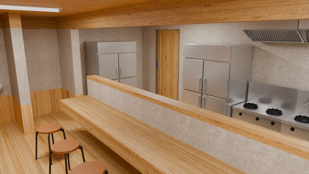 Low Poly Food Props｜ラーメン屋 店舗一棟（外観・客席・厨房設備）｜3Dモデル｜Blender・FBX・OBJ対応