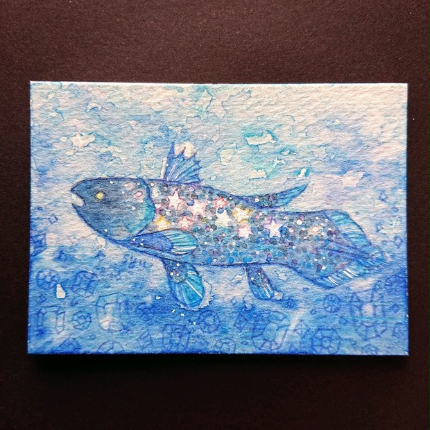日本画「シーラカンス」 保証書付】 日本画「シーラカンス」 絵画 - 絵画