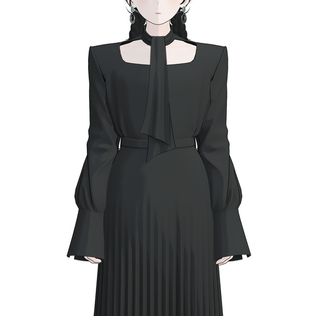[Grus/Lapwing] Shoulderpad Pleated Dress
