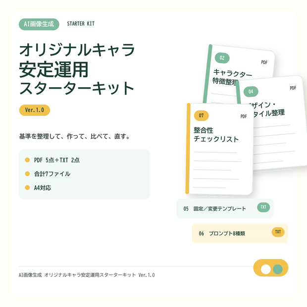 AI画像生成 オリジナルキャラ安定運用スターターキット Ver.1.0