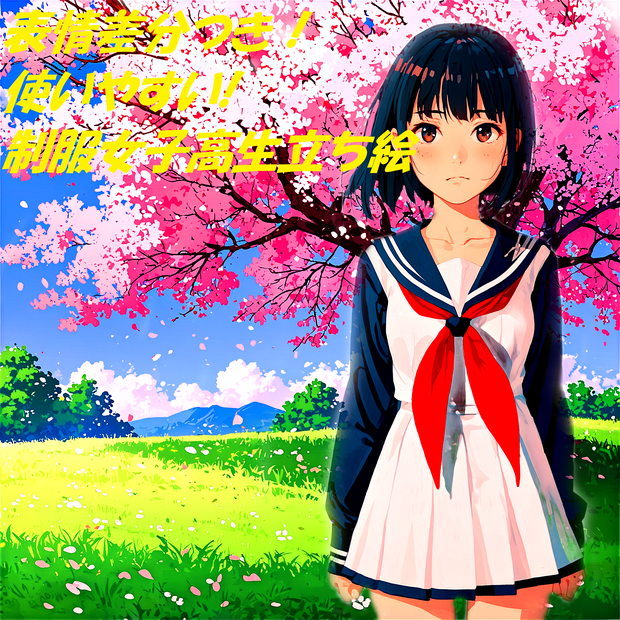【立ち絵素材】Visual Novel Character Pack - 制服女子高生フル立ち絵＋表情差分9種