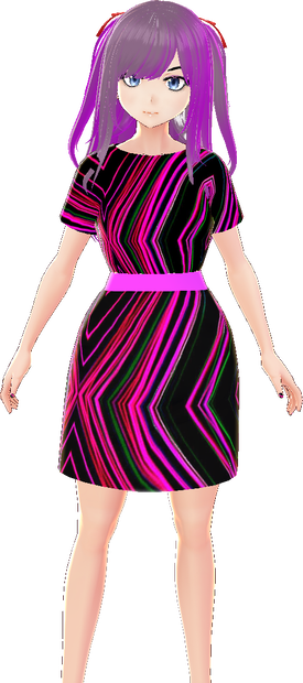 Neon Stripes Belted Dress VROID textures set
