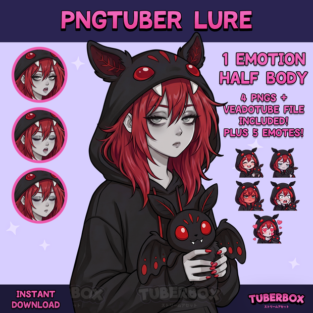 Female PNGTuber - Emo Premade PNGTuber Girl with Emotes - PNG Tuber Model - Twitch Avatar, GIFTuber 