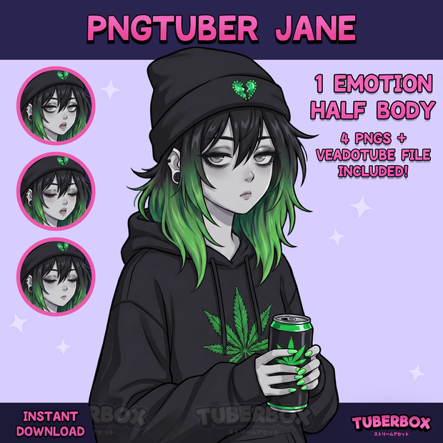 Female PNGTuber - Emo Stoner PNGTuber Girl - Cute Premade PNG Tuber Model - VeadoTube - Twitch Avatar, GIFTuber 