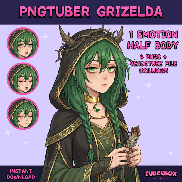 Grizelda Earth Witch PNGTuber – Female Premade Model, VeadoTube Ready - GIFTuber 