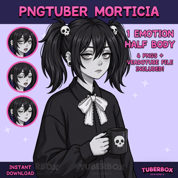 Female PNGTuber - Goth Premade PNGTuber Girl - Cute Gothic Victorian PNG Tuber Model - VeadoTube - Twitch Avatar, GIFTuber - Morticia F21 