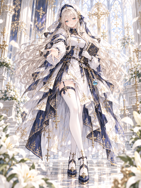 【AI生成】癒しと祈りのシスター｜オリジナルキャラクター素材・表情差分