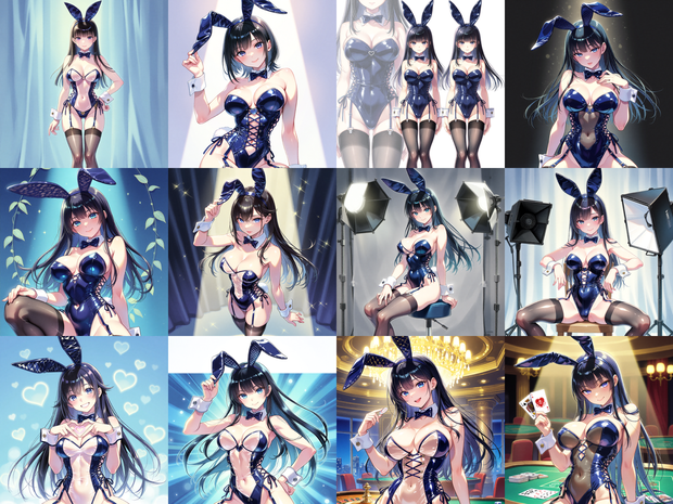 【Anima Base V1向け】紺色グロッシーバニー衣装 プロンプト集100種